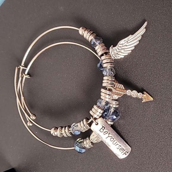 Silver Bracelet Set Blue Beads & Silver Rings with Charms - Picture 2 of 7